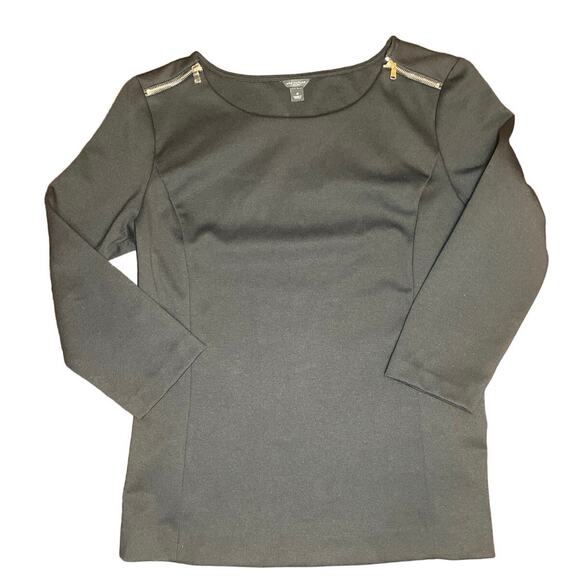 Ann Taylor Black Blouse With Silver Zipper Detailed Shoulder - Picture 3 of 8